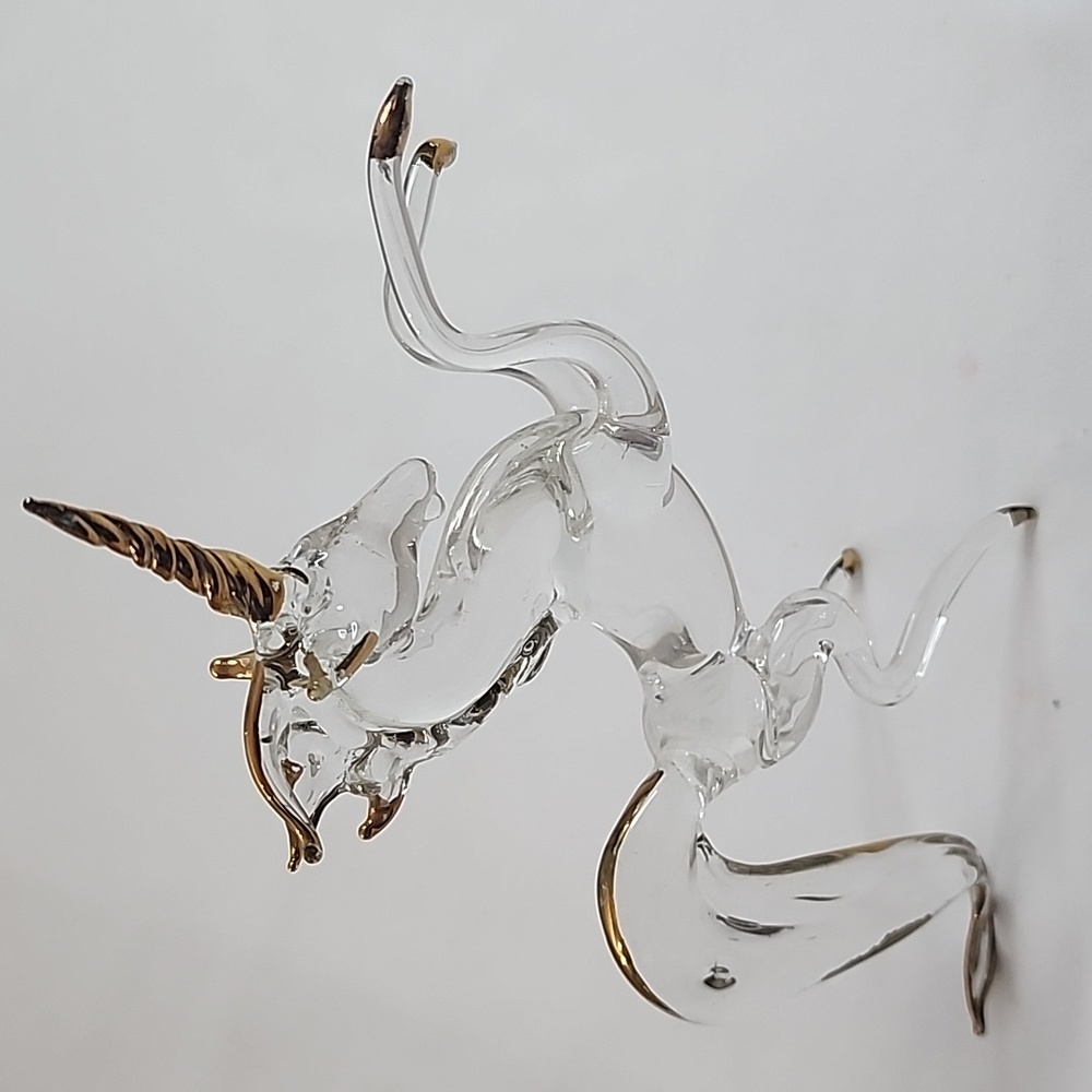 Vintage Hand Blown Glass and Hand Painted Rearing Unicorn Figurine